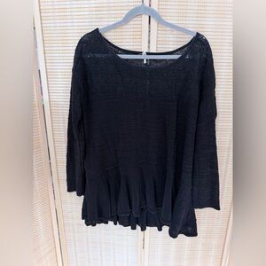 Free People Black Textured Blouse